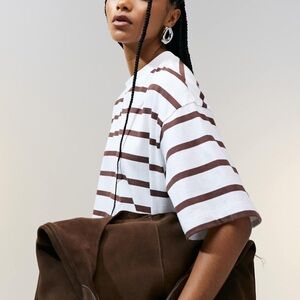 ASOS DESIGN boxy cropped T-shirt in chocolate & cream stripe